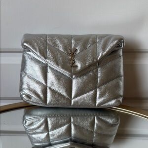 Yves Saint Laurent Silver Quilted Clutch